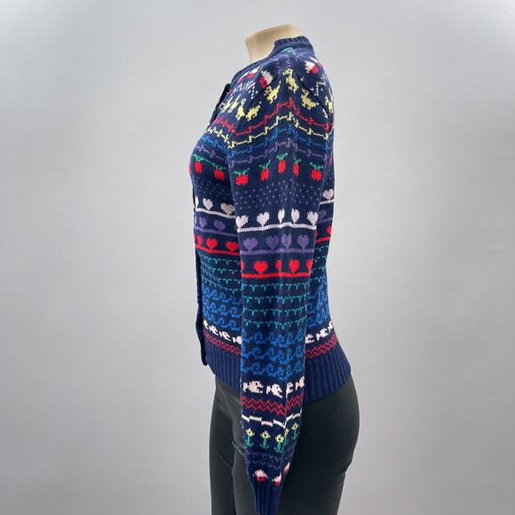 Eclipse LA Vtg Sweater Cardigan Women L Novelty Knit School Animals Heart Preppy - Picture 3 of 9